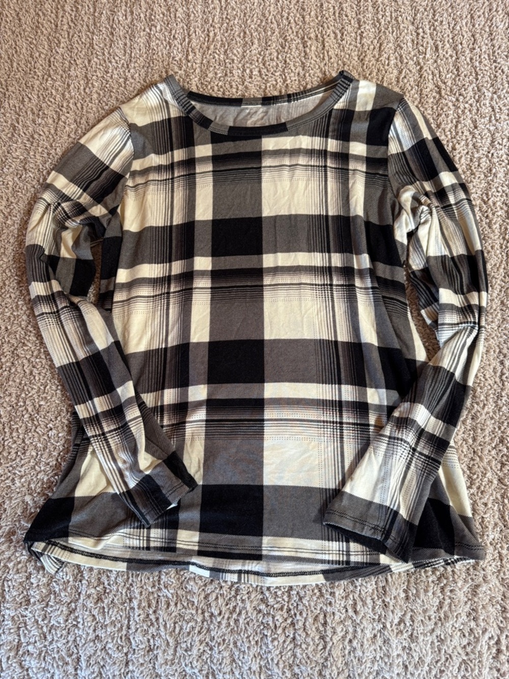Plaid Long Sleeve Tee - Black & Cream
